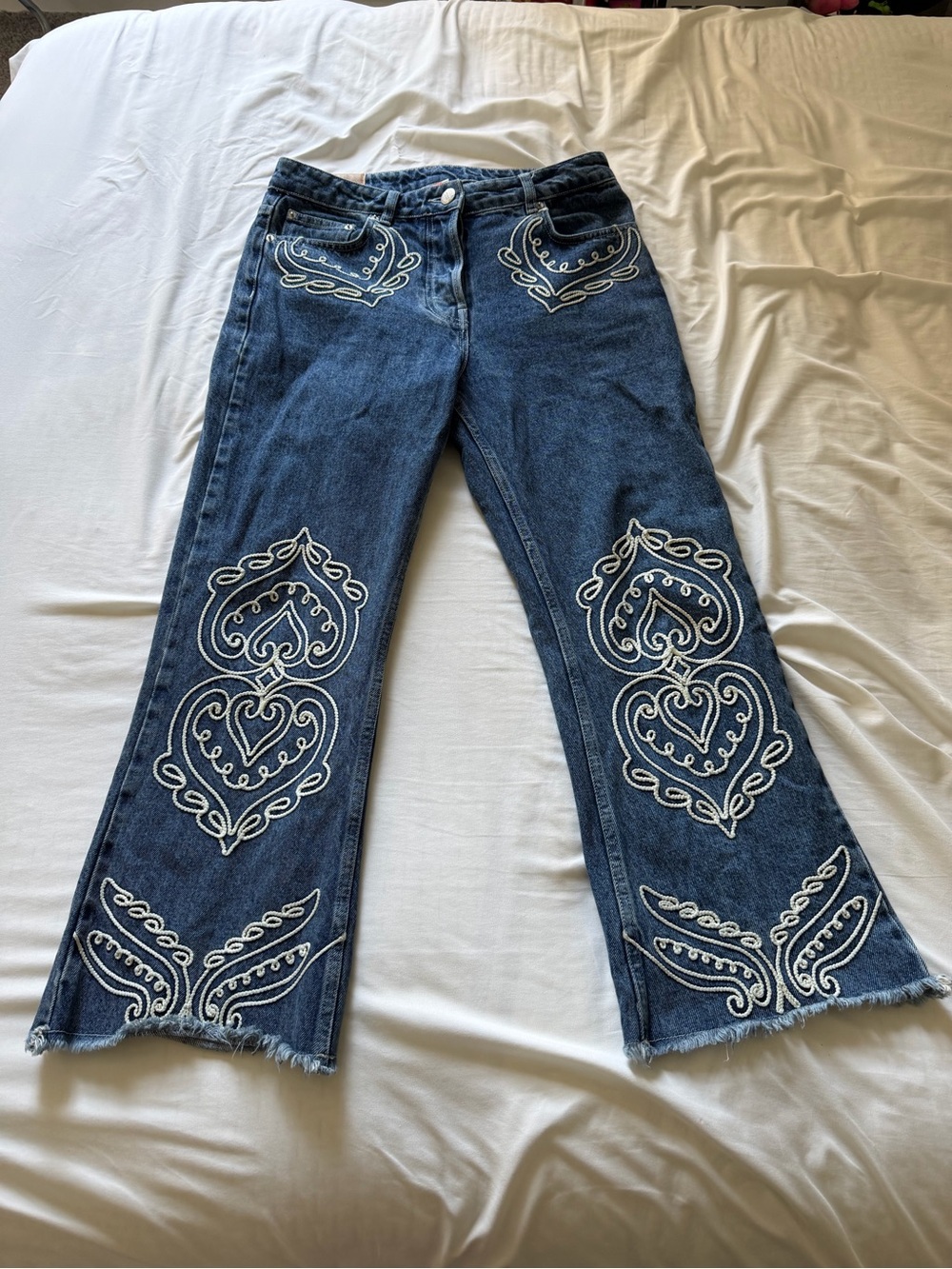Farm RIO Embroidered Dark Blue Women's Jeans with White Appliqué